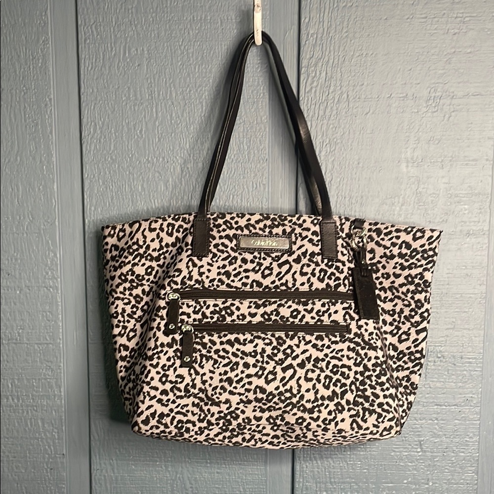 Calvin Klein Black and Cream Tote Bag with Leopard Print